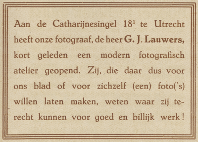 717349 Advertentie van het weekblad 'Utrecht in Woord en Beeld', Boothstraat 3 te Utrecht, betreffende de verhuizing ...